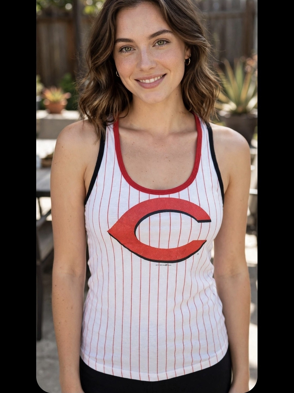 Genuine Merchandise White & Red Stripe Tank Top with Red Logo